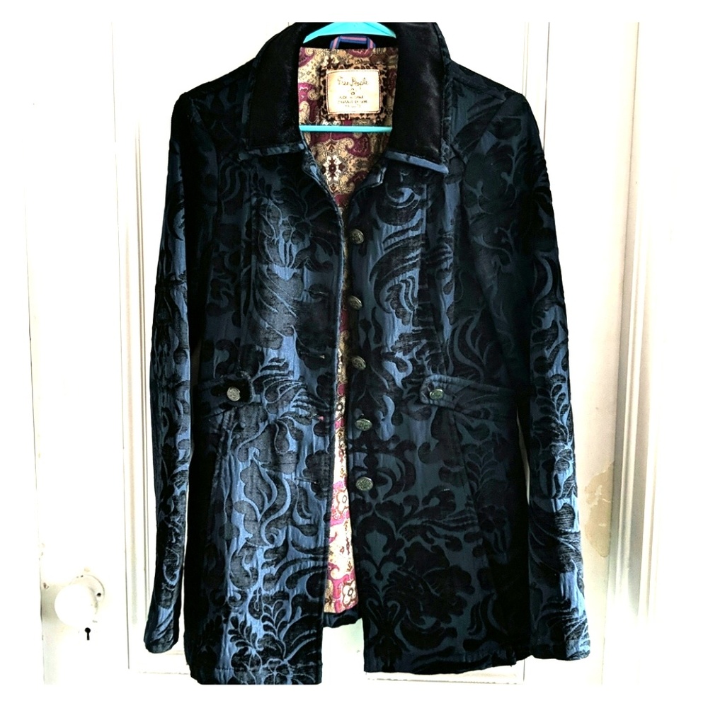 Free people Navy Blue and black Paisley coat.